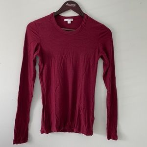 James Perse Slub Long Sleeve Crew Tee, Deep Berry color, size 1
